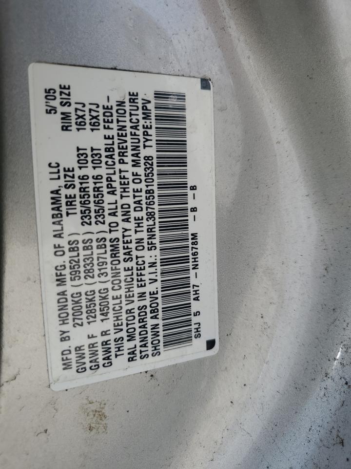 2005 Honda Odyssey Exl VIN: 5FNRL38765B105328 Lot: 63403985