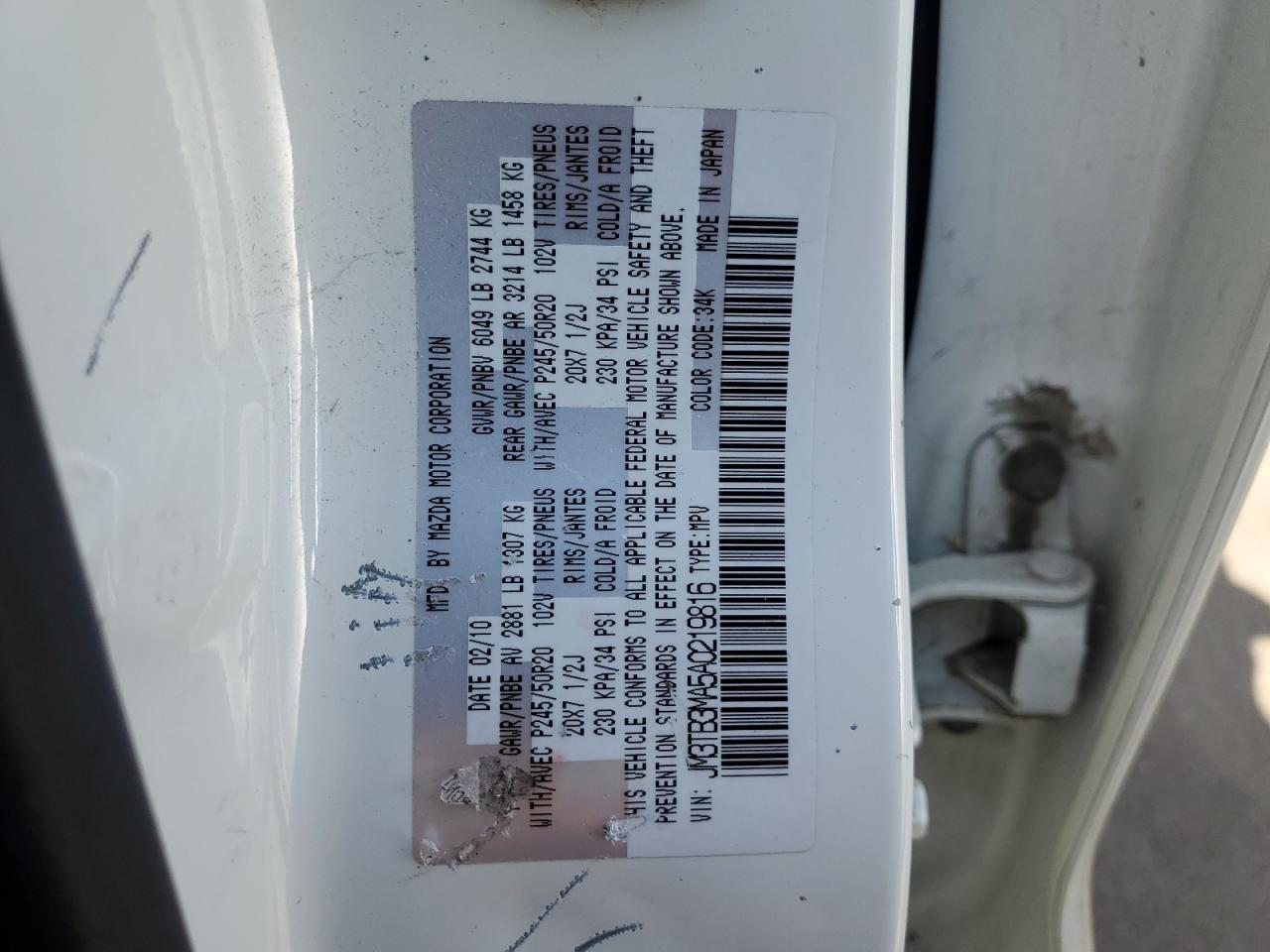 2010 Mazda Cx-9 VIN: JM3TB3MA5A0219816 Lot: 64403405