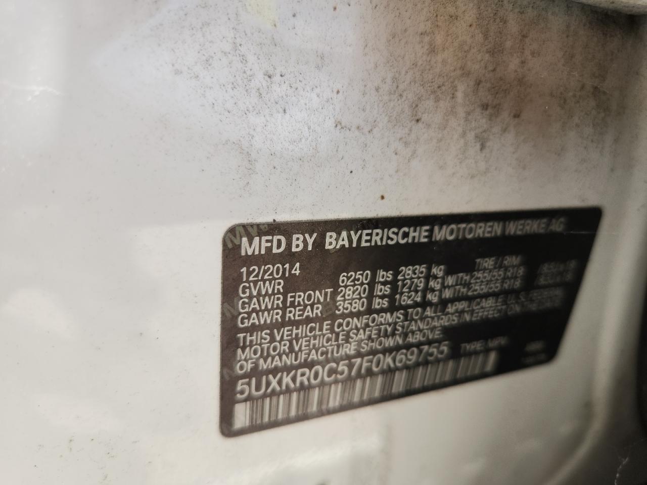2015 BMW X5 xDrive35I VIN: 5UXKR0C57F0K69755 Lot: 62588965