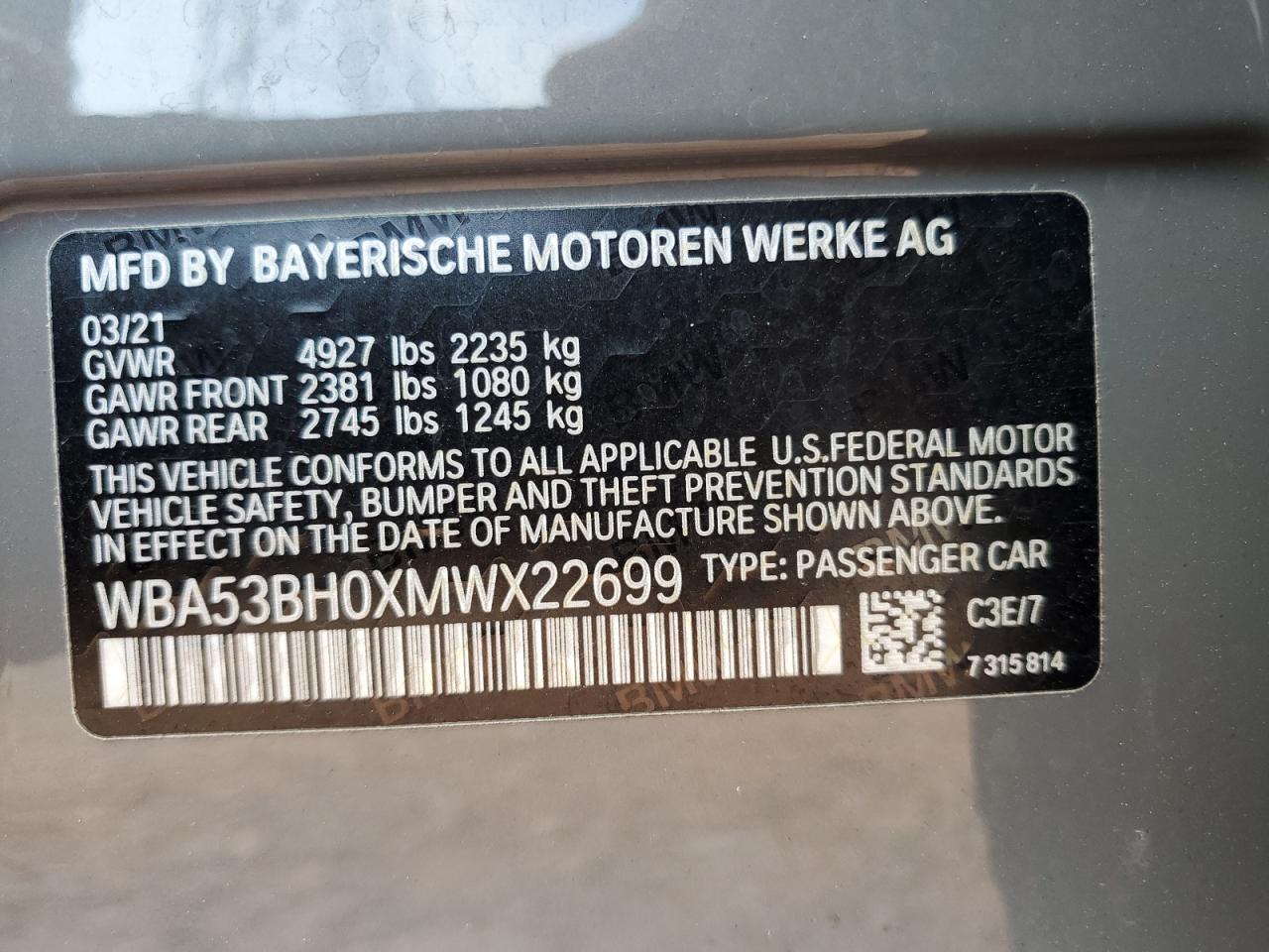 2021 BMW 530 I VIN: WBA53BH0XMWX22699 Lot: 64872475