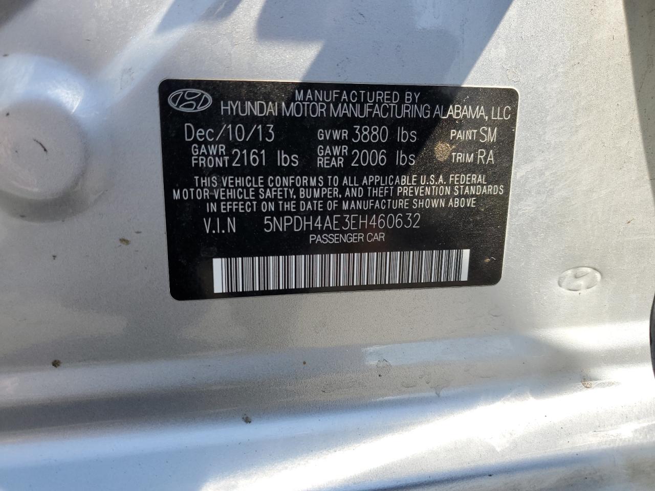 2014 Hyundai Elantra Se VIN: 5NPDH4AE3EH460632 Lot: 64980305