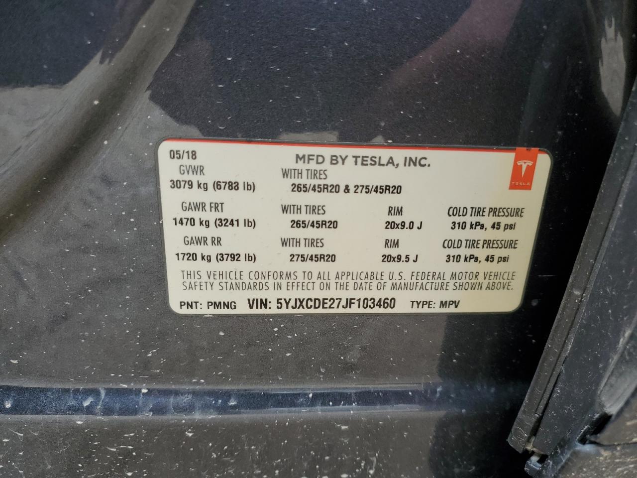 2018 Tesla Model X VIN: 5YJXCDE27JF103460 Lot: 64570385