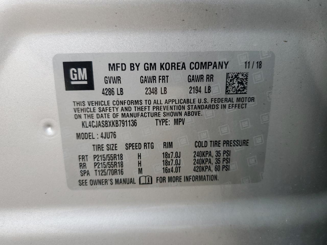 kl4cjasbxkb791136 KL4CJASBXKB791136 2019 Buick Encore Preferred