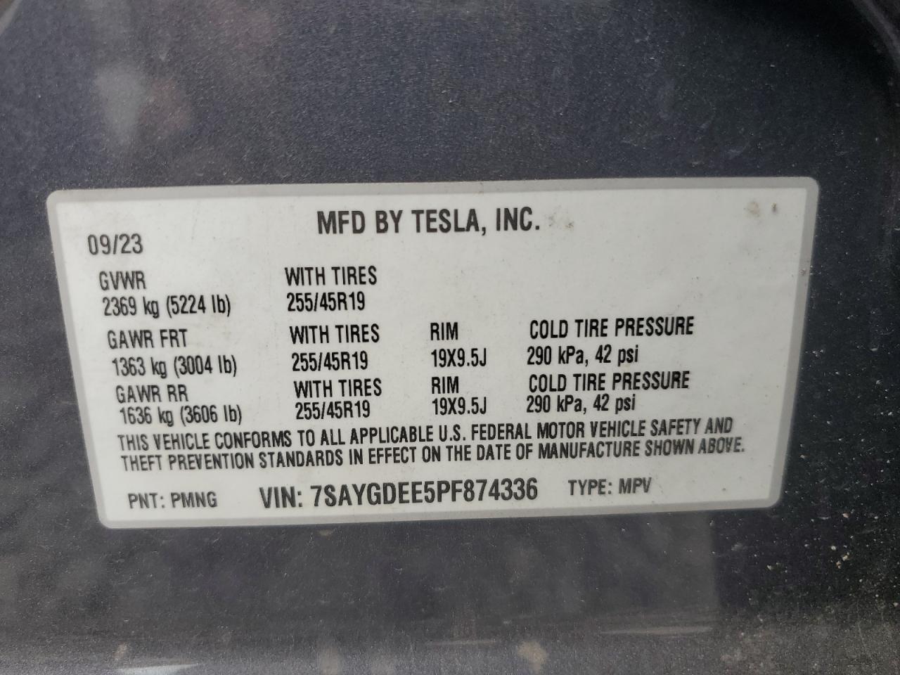2023 Tesla Model Y VIN: 7SAYGDEE5PF874336 Lot: 64789345