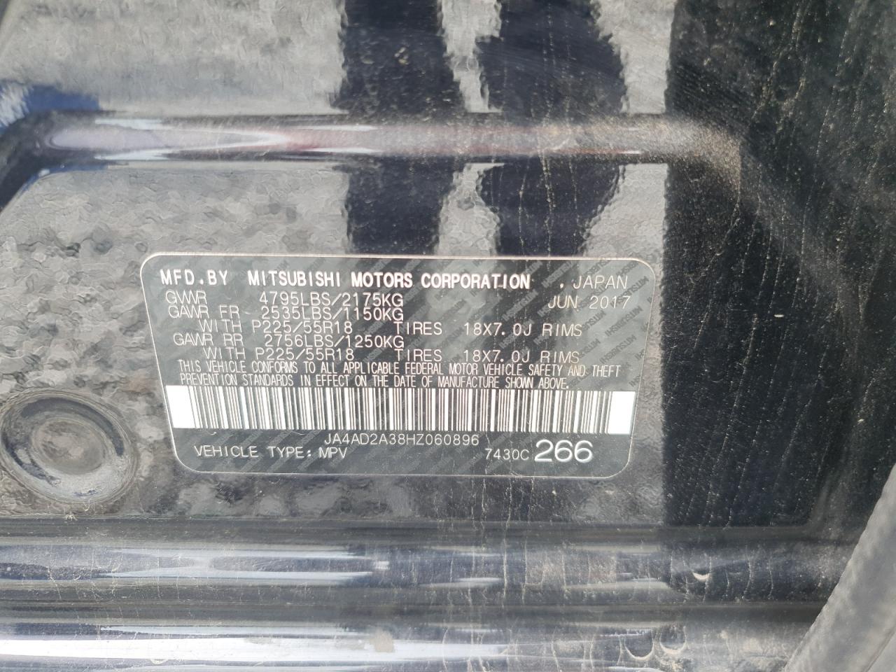 2017 Mitsubishi Outlander Es VIN: JA4AD2A38HZ060896 Lot: 64957035
