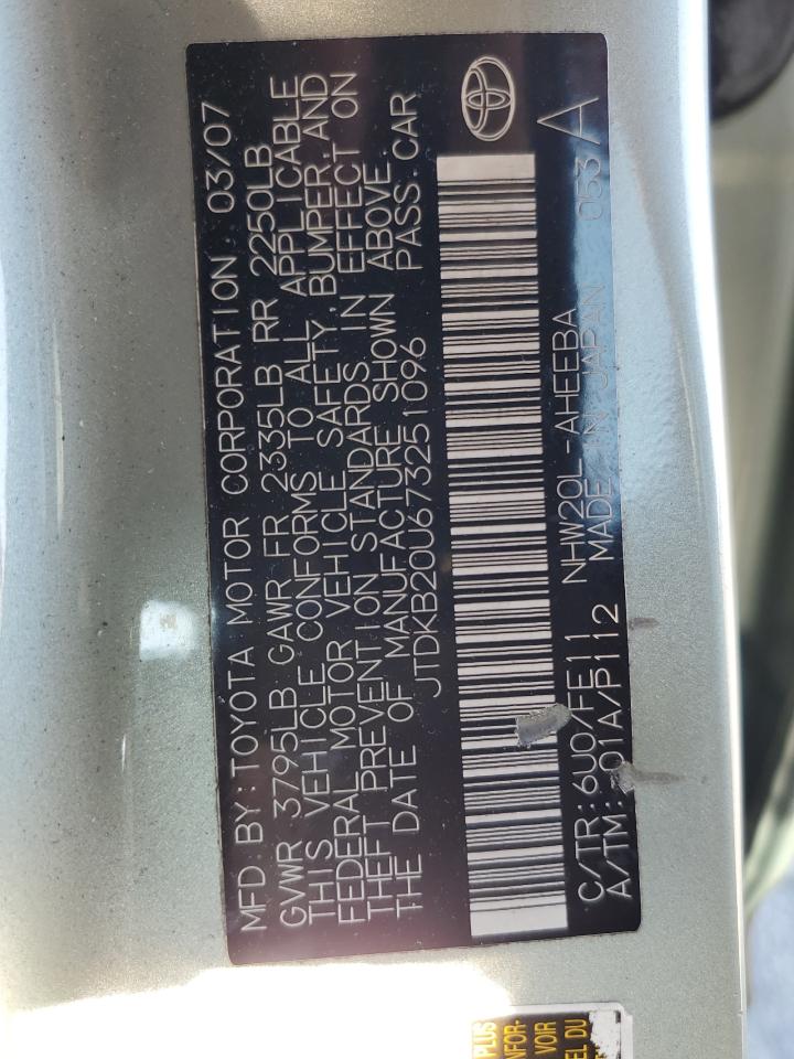 2007 Toyota Prius VIN: JTDKB20U673251096 Lot: 63238745