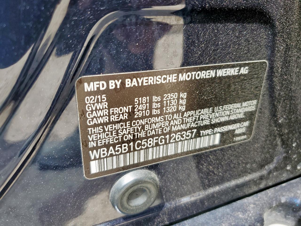 2015 BMW 535 I VIN: WBA5B1C58FG126357 Lot: 63398905