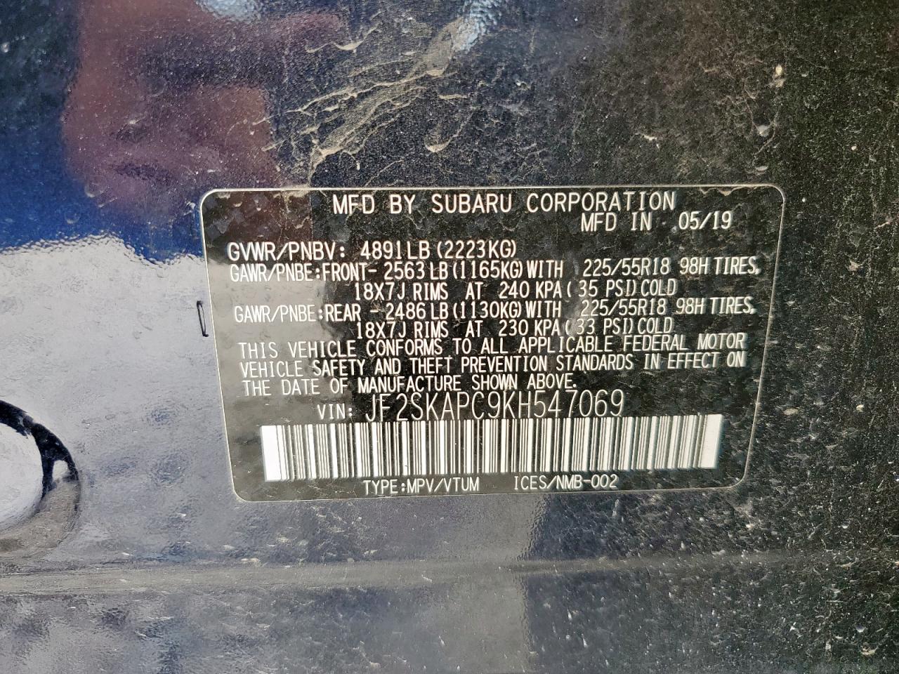 2019 Subaru Forester Sport VIN: JF2SKAPC9KH547069 Lot: 65156905