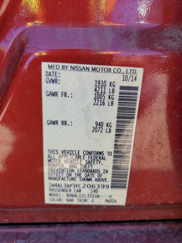 2015 Nissan Altima 2.5 VIN: 1N4AL3AP3FC206399 Lot: 63086605