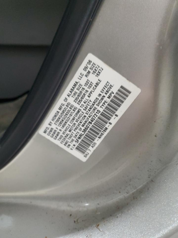2007 Honda Odyssey Exl VIN: 5FNRL38607B407210 Lot: 63808465