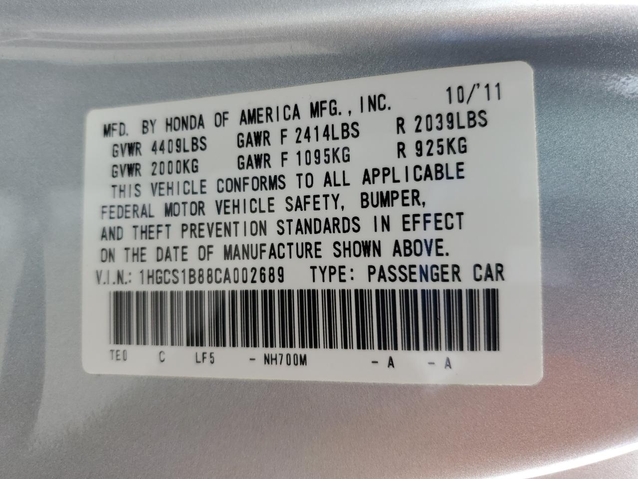 2012 Honda Accord Exl VIN: 1HGCS1B88CA002689 Lot: 64924375