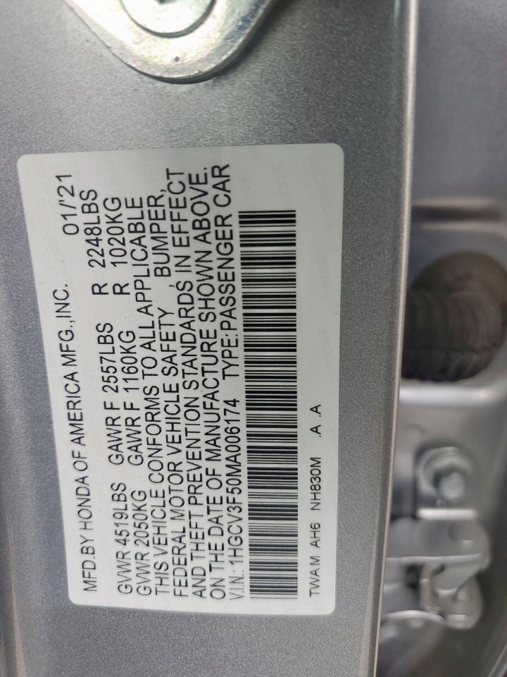 2021 Honda Accord Hybrid Exl VIN: 1HGCV3F50MA006174 Lot: 64688985