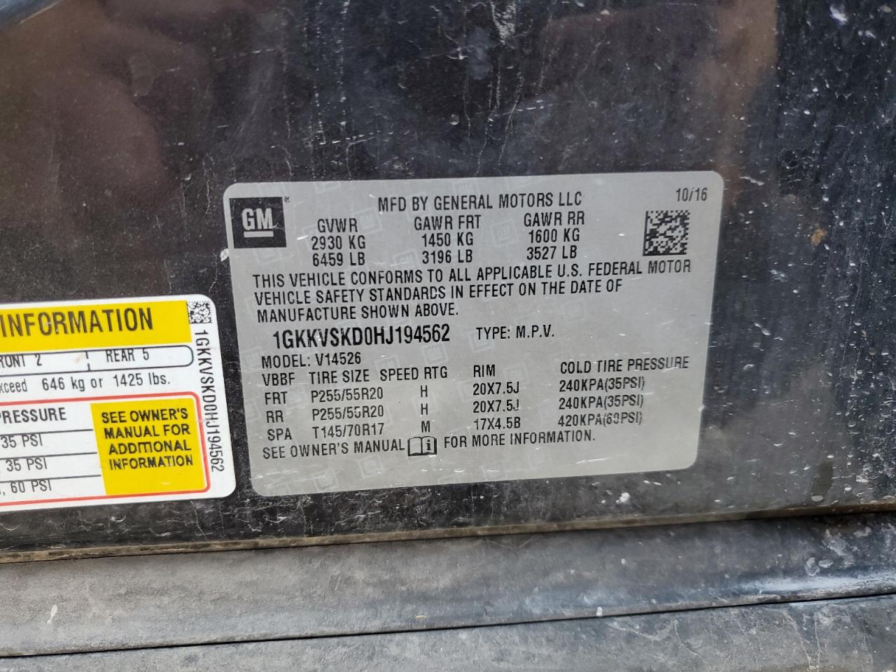 2017 GMC Acadia Limited Slt-2 VIN: 1GKKVSKD0HJ194562 Lot: 64396585