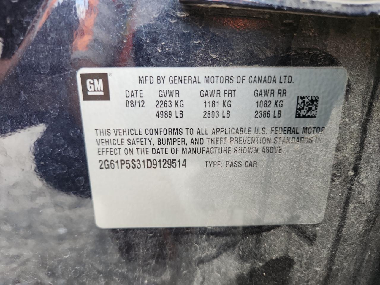2013 Cadillac Xts Luxury Collection VIN: 2G61P5S31D9129514 Lot: 64760795
