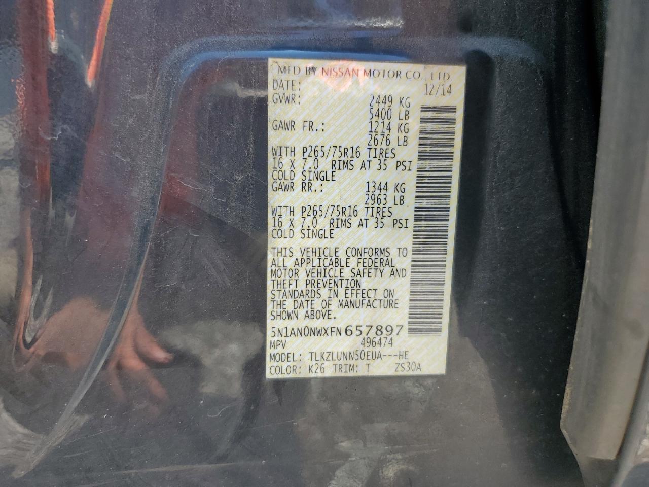 5n1an0nwxfn657897 5N1AN0NWXFN657897 2015 Nissan Xterra X
