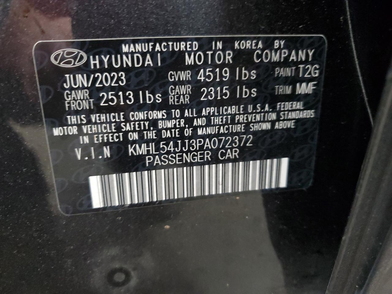 2023 Hyundai Sonata Hybrid VIN: KMHL54JJ3PA072372 Lot: 65192895