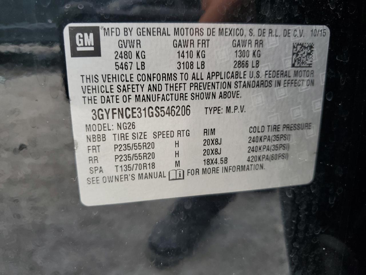 2016 Cadillac Srx Performance Collection VIN: 3GYFNCE31GS546206 Lot: 64671585