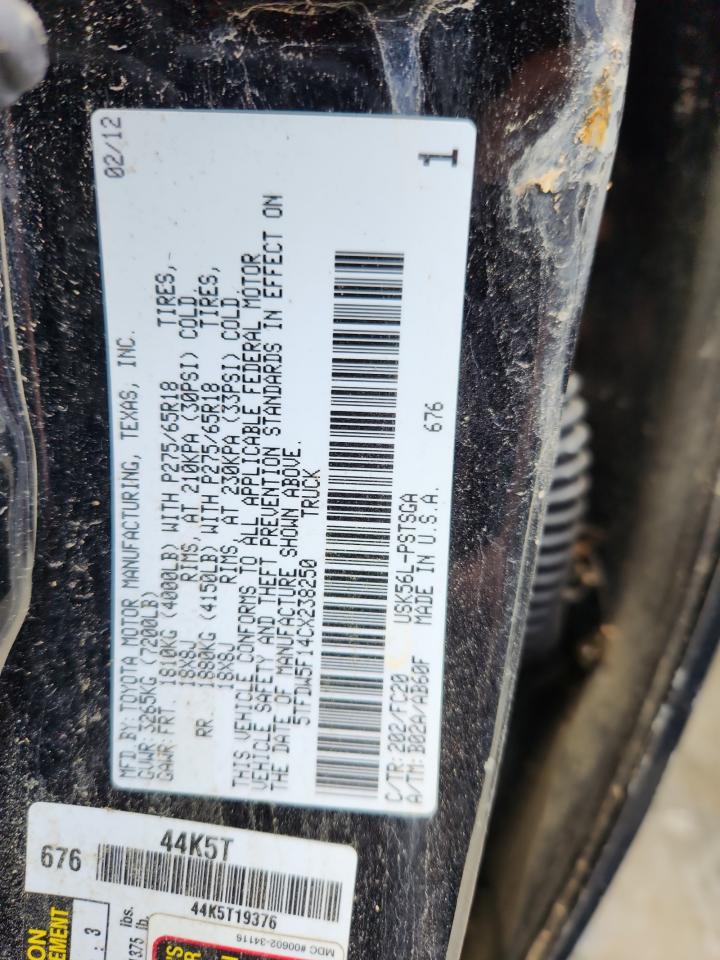 2012 Toyota Tundra Crewmax Sr5 VIN: 5TFDW5F14CX238250 Lot: 88509455