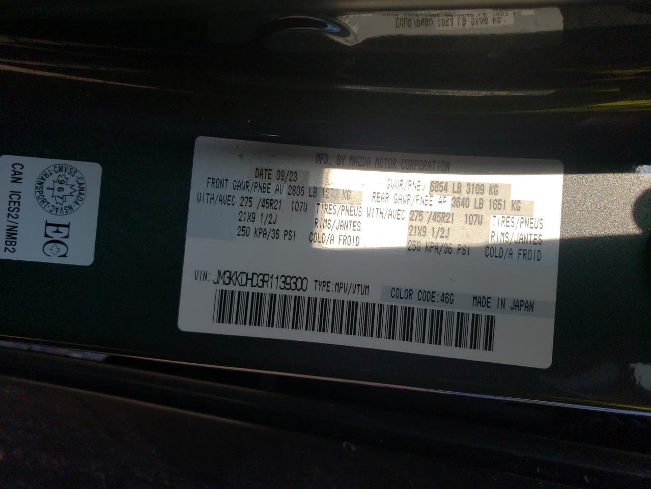 2024 Mazda Cx-90 Premium VIN: JM3KKDHD3R1139300 Lot: 64070215