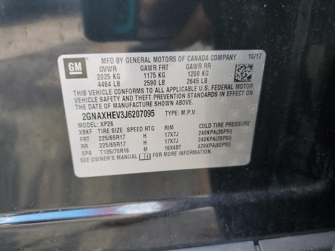 2018 Chevrolet Equinox Ls VIN: 2GNAXHEV3J6207095 Lot: 66194585