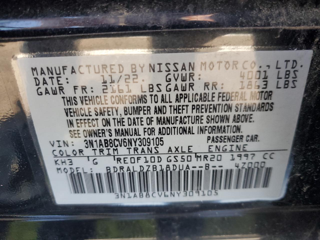 2022 Nissan Sentra Sv VIN: 3N1AB8CV6NY309105 Lot: 64519785