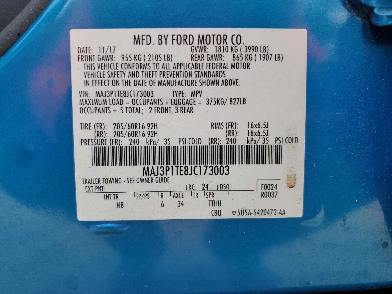 2018 Ford Ecosport Se VIN: MAJ3P1TE8JC173003 Lot: 63292355