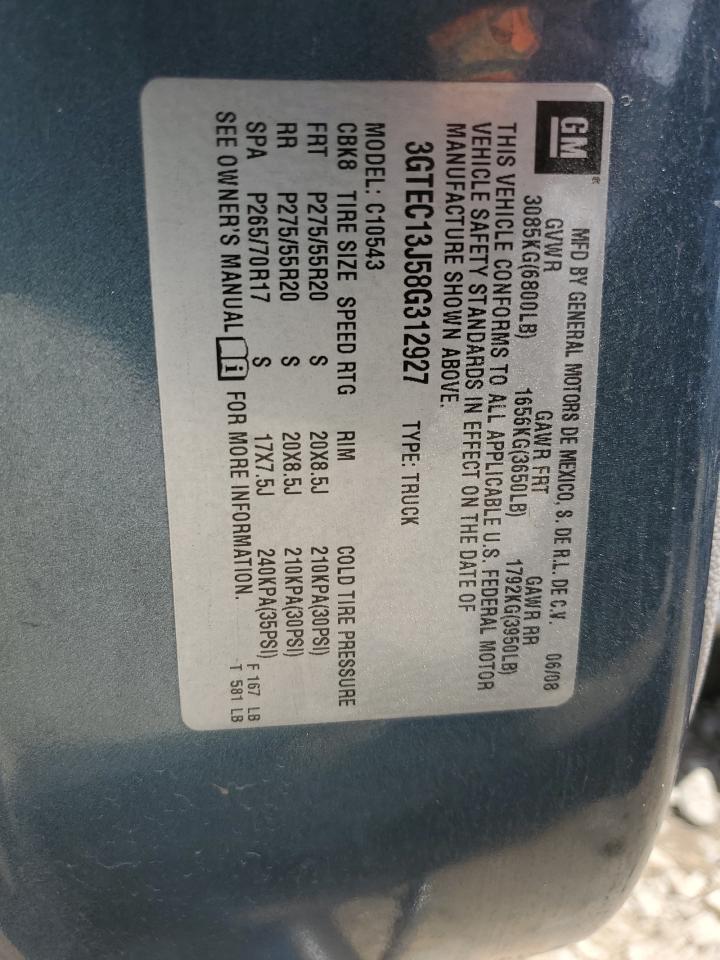 2008 GMC Sierra C1500 VIN: 3GTEC13J58G312927 Lot: 66546965