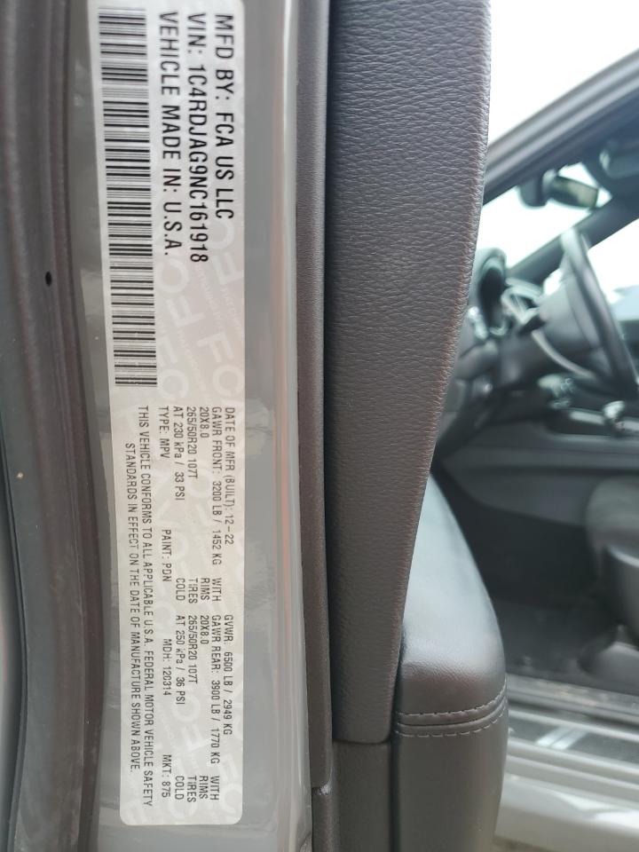 2022 Dodge Durango Sxt VIN: 1C4RDJAG9NC161918 Lot: 64682625