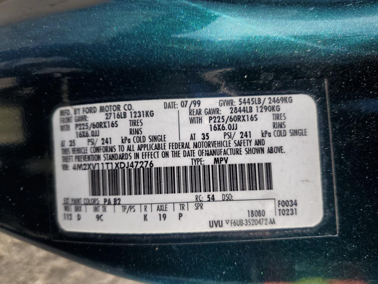 1999 Mercury Villager VIN: 4M2XV11T1XDJ47276 Lot: 64333325