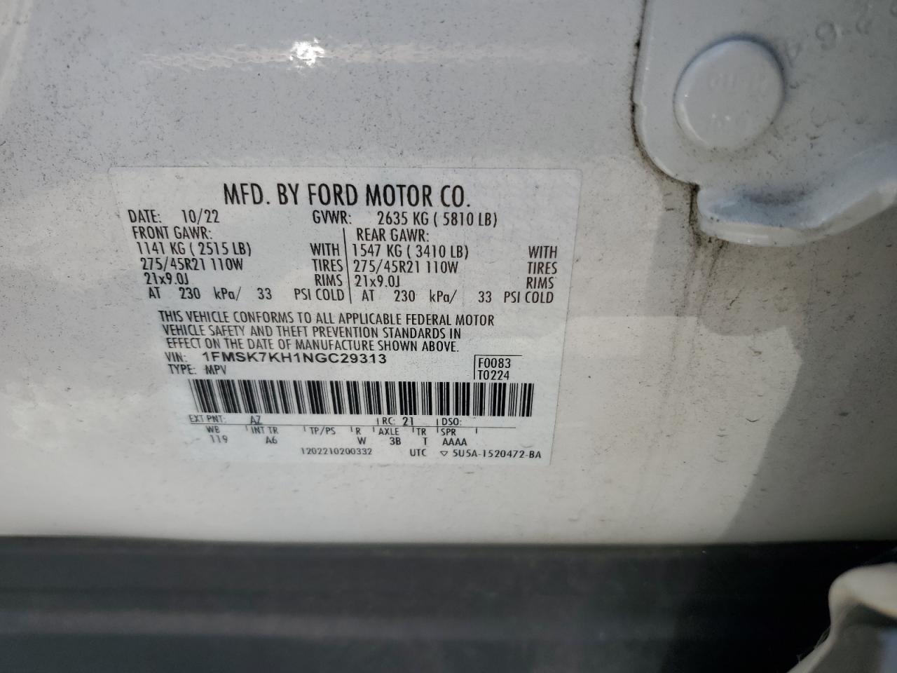 2022 Ford Explorer St-Line VIN: 1FMSK7KH1NGC29313 Lot: 63437305