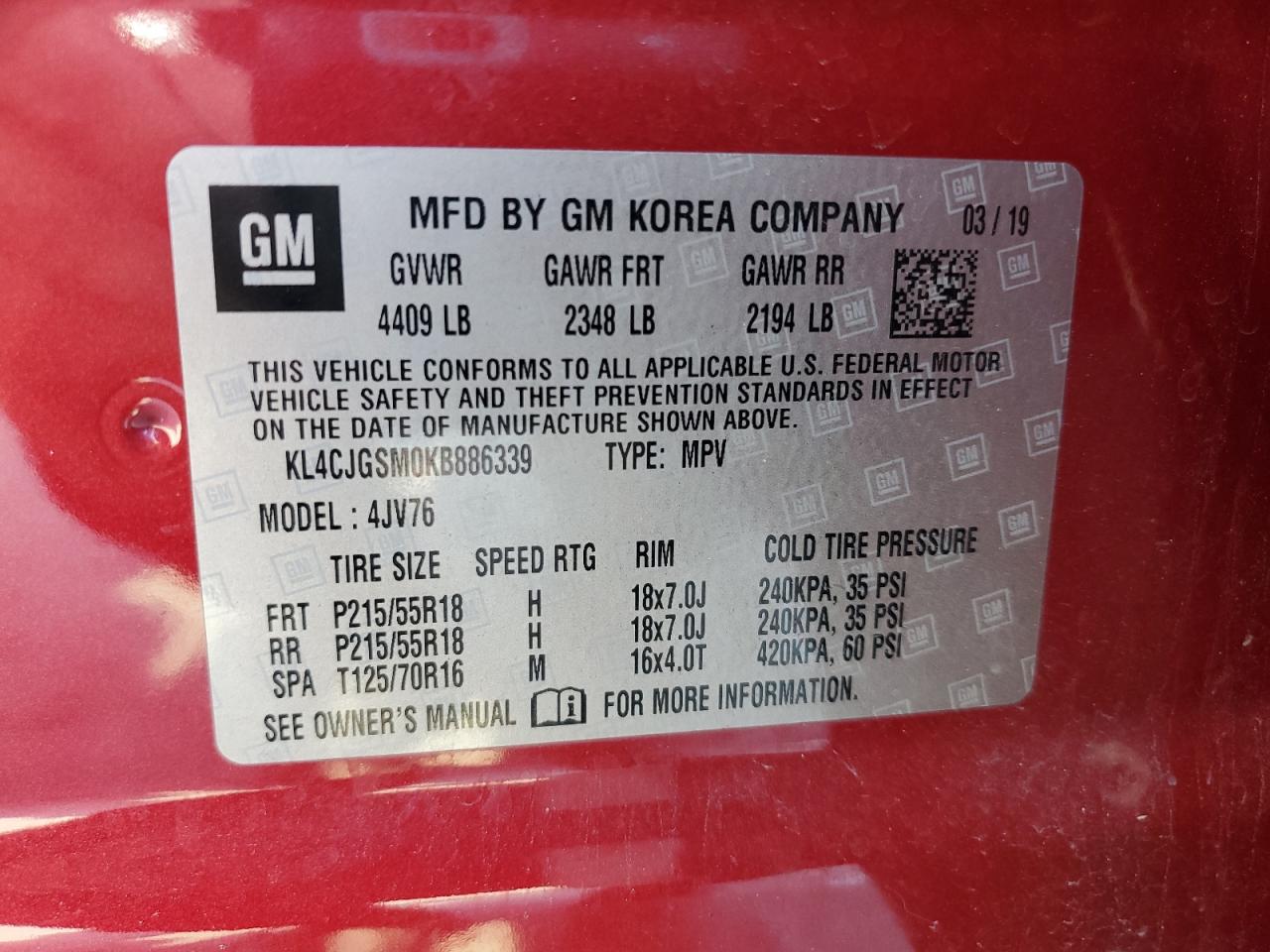 2019 Buick Encore Essence VIN: KL4CJGSM0KB886339 Lot: 62251435