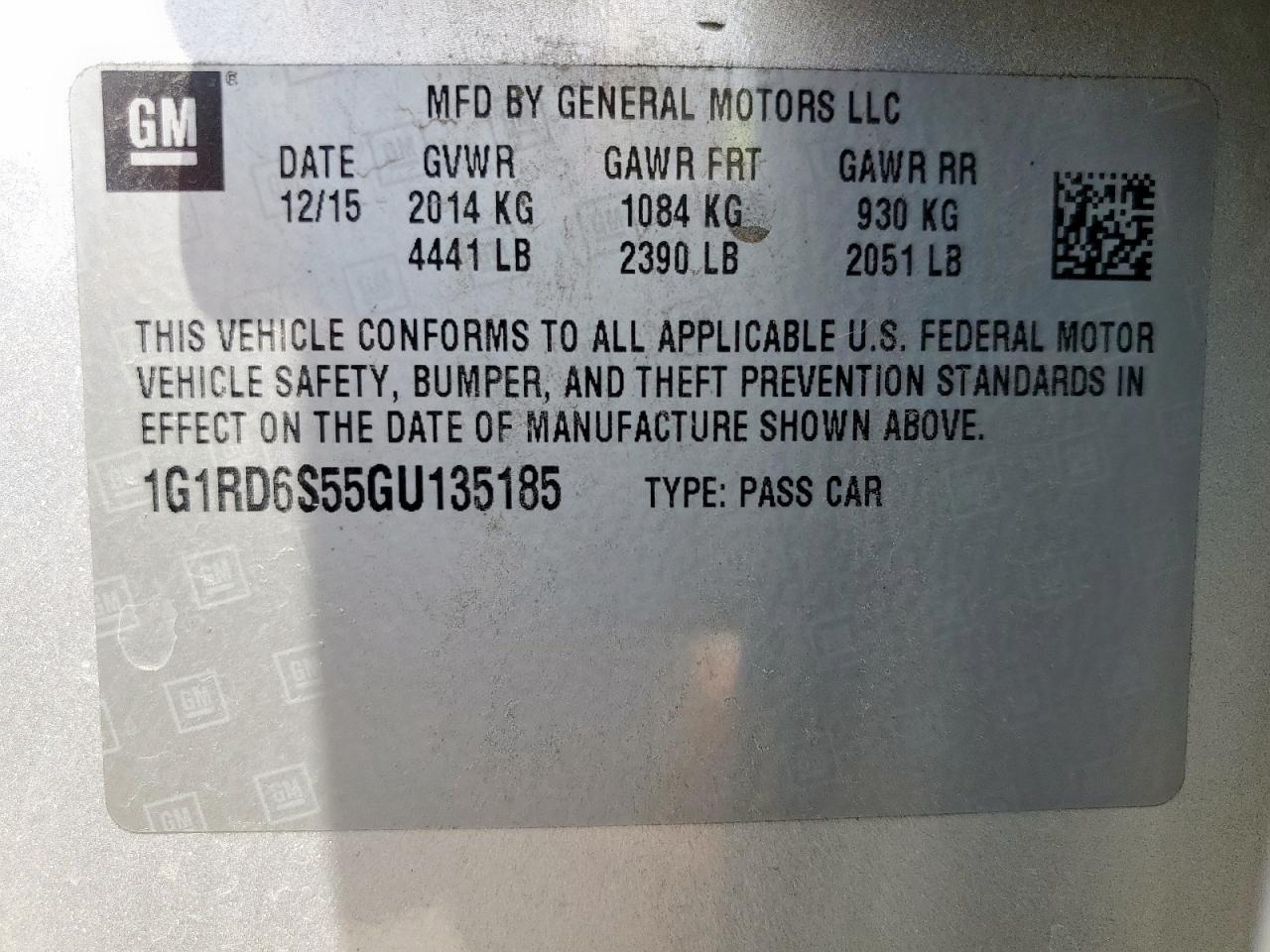 2016 Chevrolet Volt Ltz VIN: 1G1RD6S55GU135185 Lot: 64669775