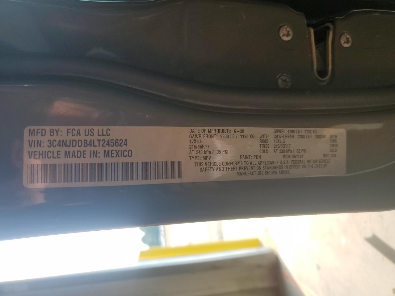 2020 Jeep Compass Trailhawk VIN: 3C4NJDDB4LT245624 Lot: 65268205
