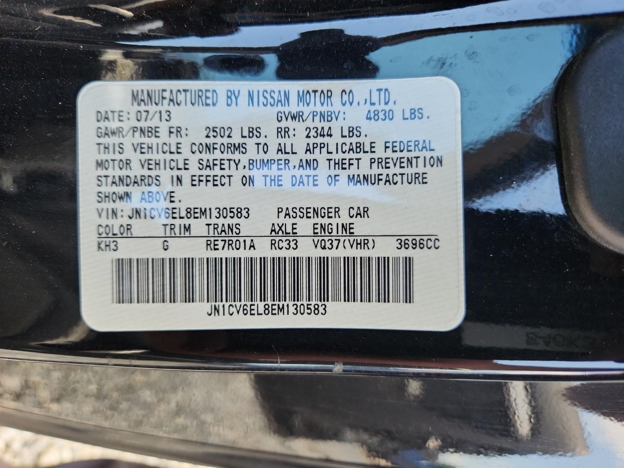 2014 Infiniti Q60 Journey VIN: JN1CV6EL8EM130583 Lot: 62537185