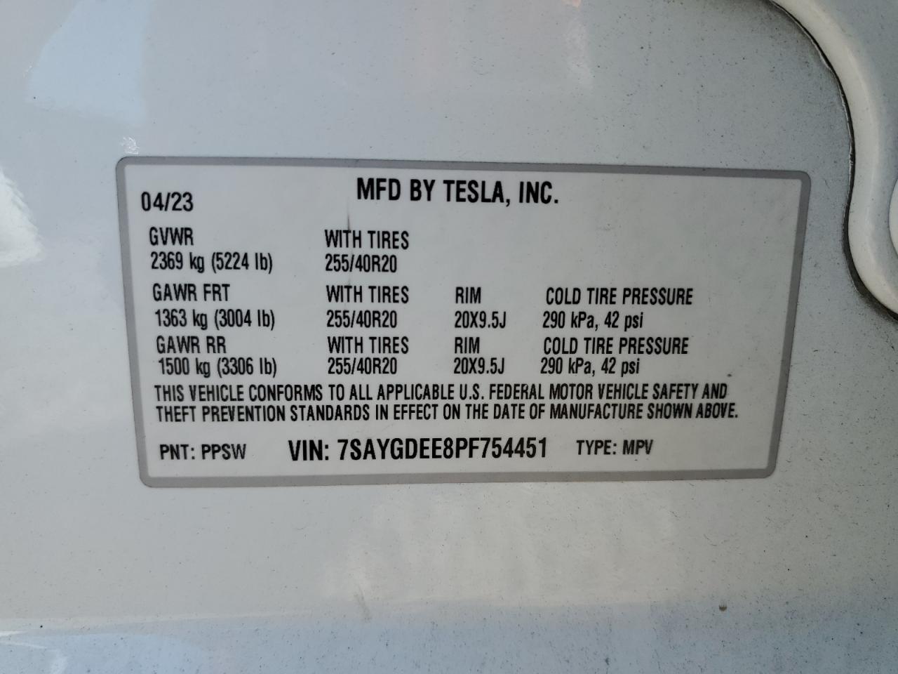 2023 Tesla Model Y VIN: 7SAYGDEE8PF754451 Lot: 64688445