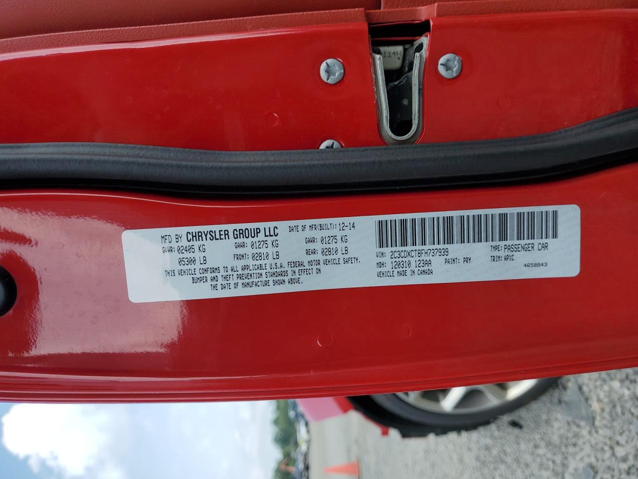 2015 Dodge Charger R/T VIN: 2C3CDXCT8FH737939 Lot: 66607235