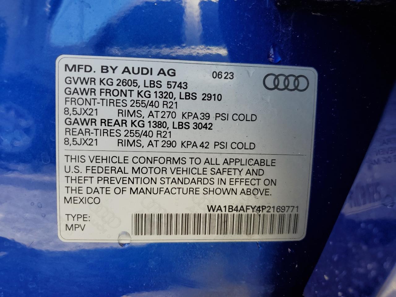 2023 Audi Sq5 Premium Plus VIN: WA1B4AFY4P2169771 Lot: 63635765