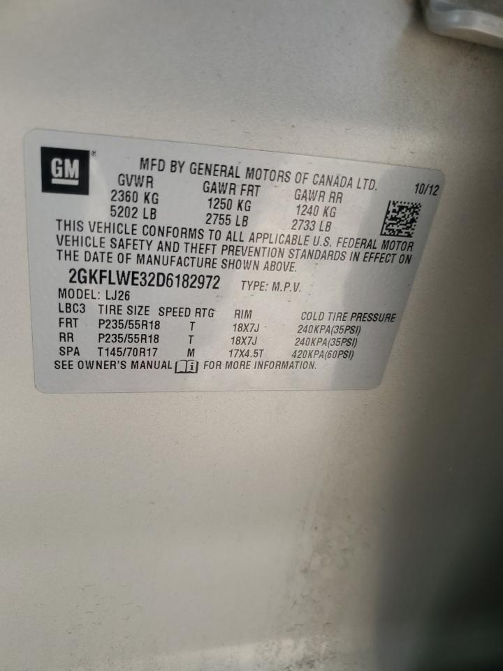 2013 GMC Terrain Slt VIN: 2GKFLWE32D6182972 Lot: 64690265