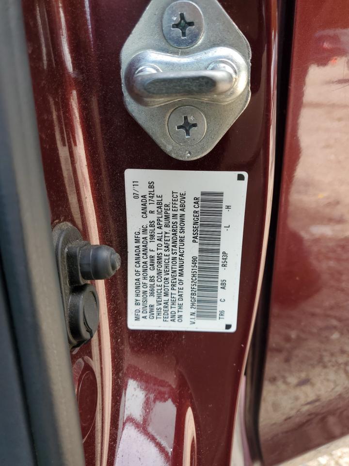 2012 Honda Civic Lx VIN: 2HGFB2F52CH515490 Lot: 64921855