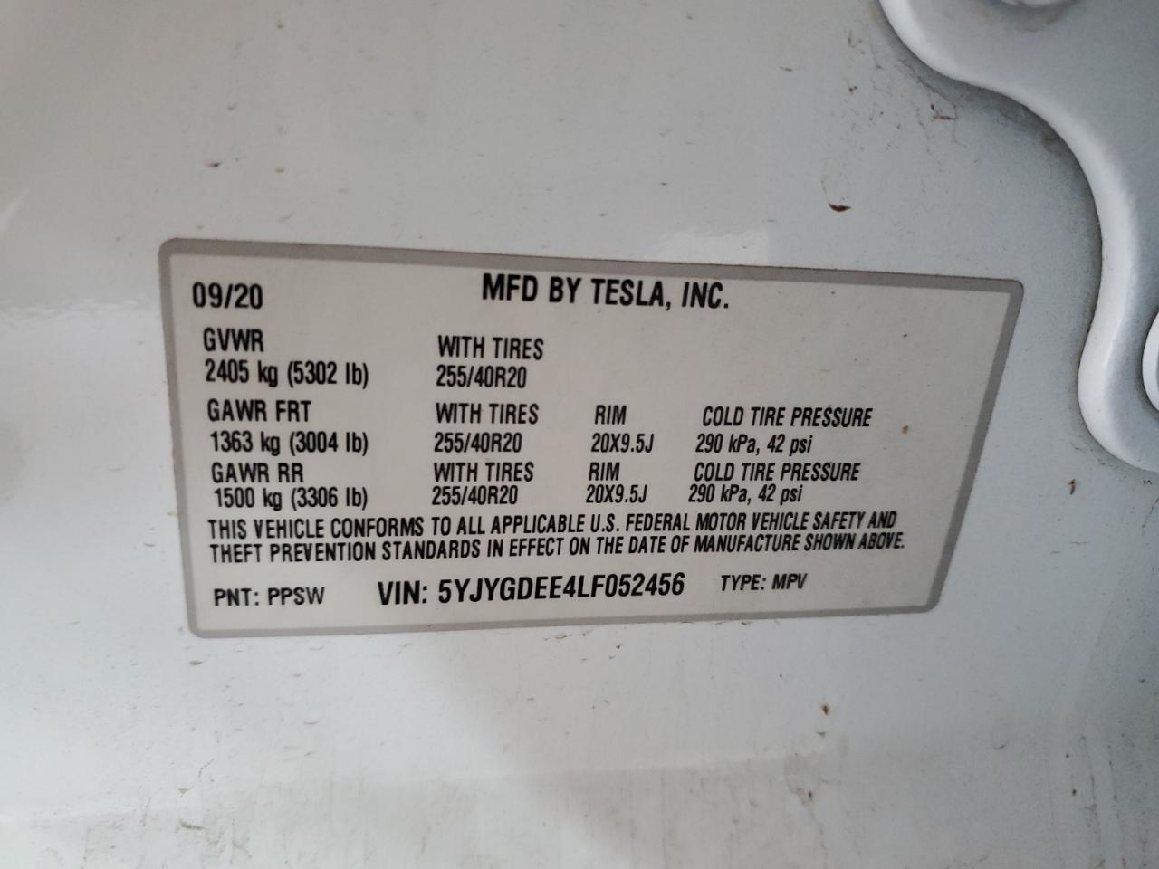 2020 Tesla Model Y VIN: 5YJYGDEE4LF052456 Lot: 63251145