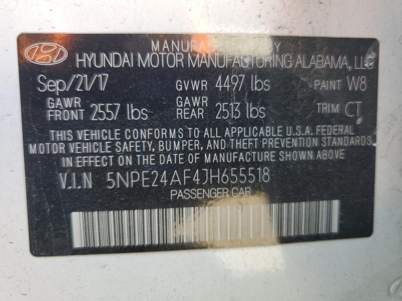 2018 Hyundai Sonata Se VIN: 5NPE24AF4JH655518 Lot: 66672445