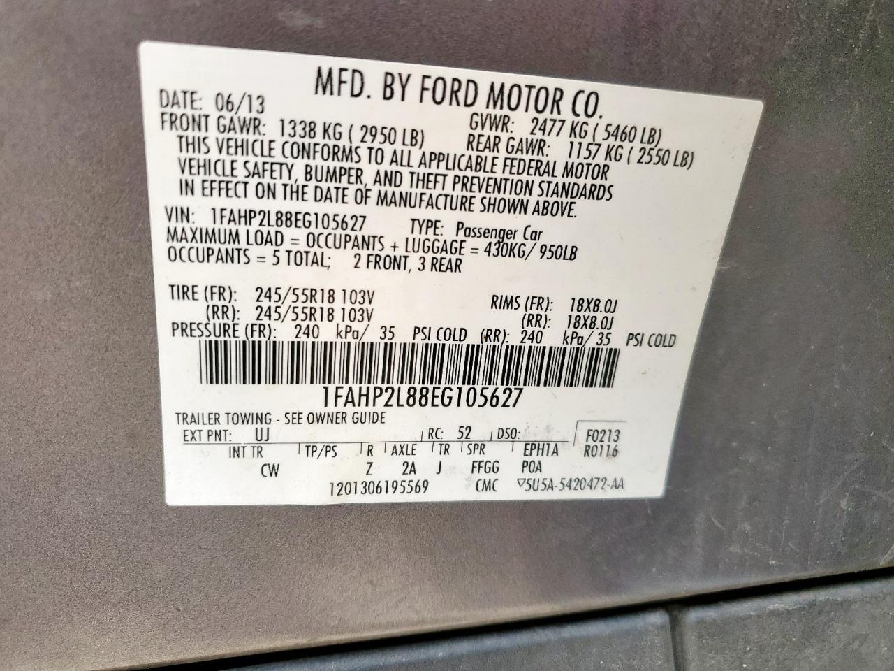 2014 Ford Taurus Police Interceptor VIN: 1FAHP2L88EG105627 Lot: 64184535
