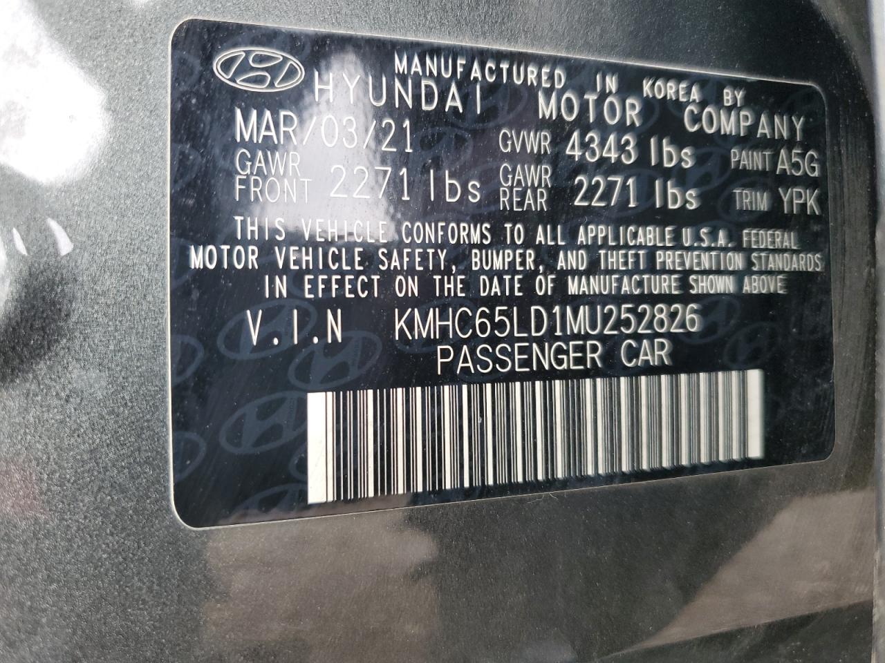 2021 Hyundai Ioniq Se VIN: KMHC65LD1MU252826 Lot: 64368745