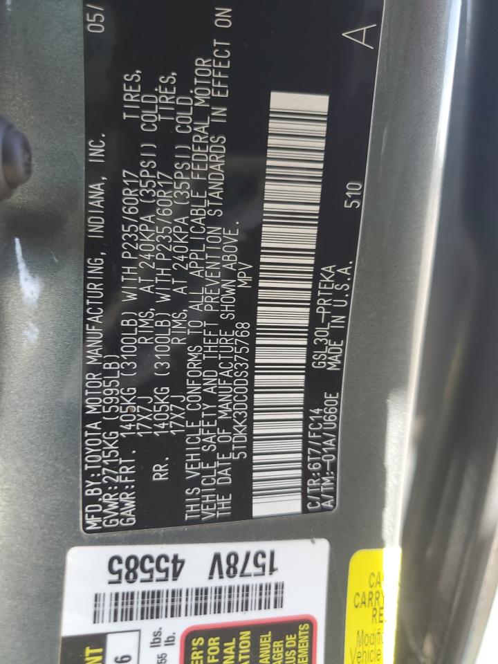 2013 Toyota Sienna Le VIN: 5TDKK3DC0DS375768 Lot: 63423915