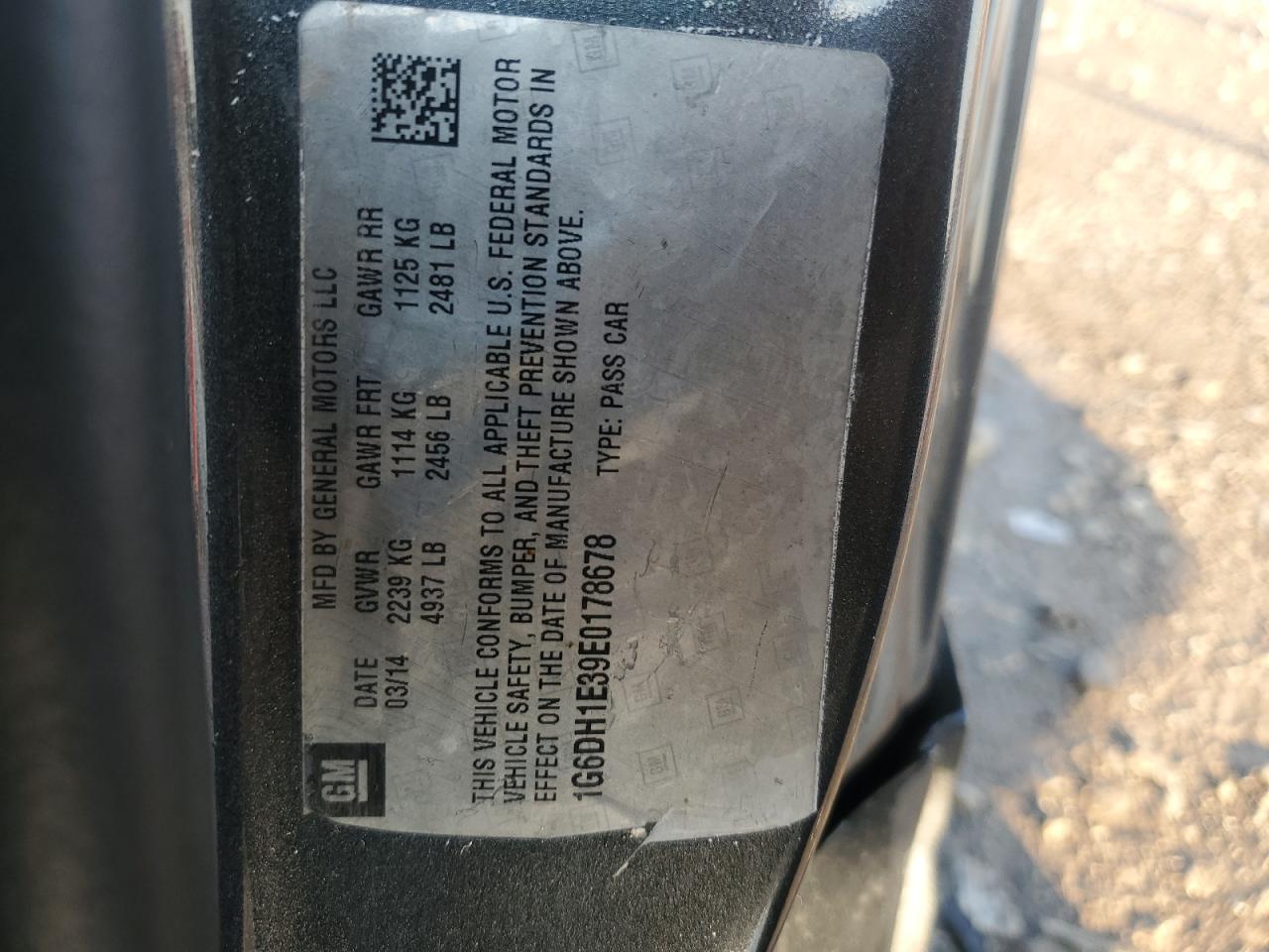 2014 Cadillac Cts Premium Collection VIN: 1G6DH1E39E0178678 Lot: 62031725