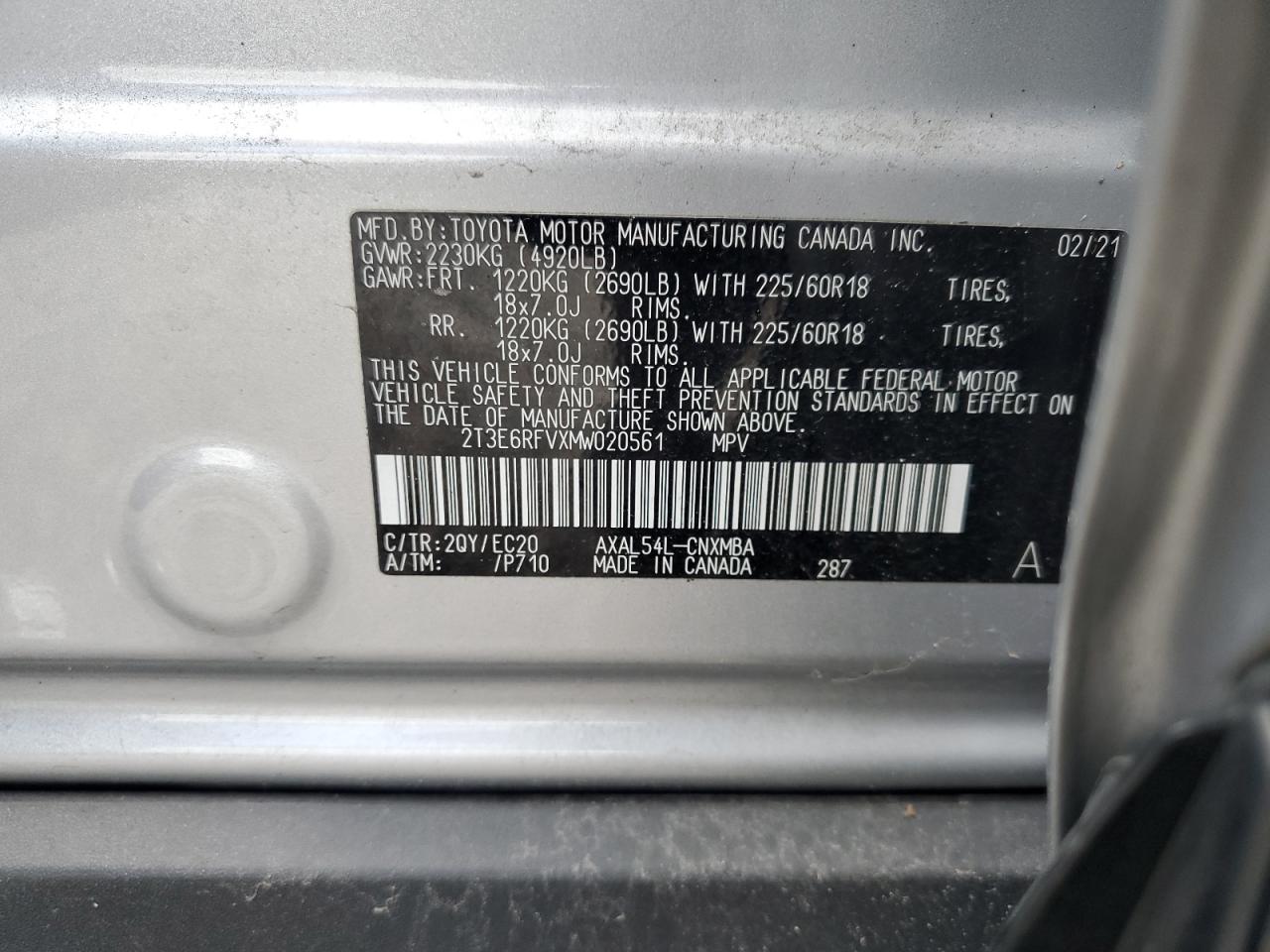 2021 Toyota Rav4 Xse VIN: 2T3E6RFVXMW020561 Lot: 64822005