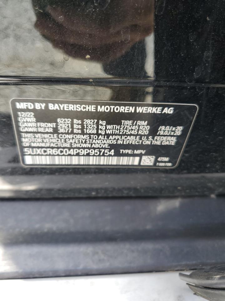 2023 BMW X5 xDrive40I VIN: 5UXCR6C04P9P95754 Lot: 64375455