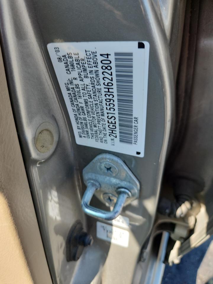 2003 Honda Civic Lx VIN: 2HGES15593H622804 Lot: 66385935