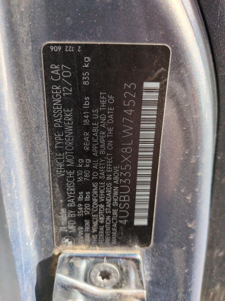 2008 BMW Z4 3.0 VIN: 4USBU335X8LW74523 Lot: 63044905