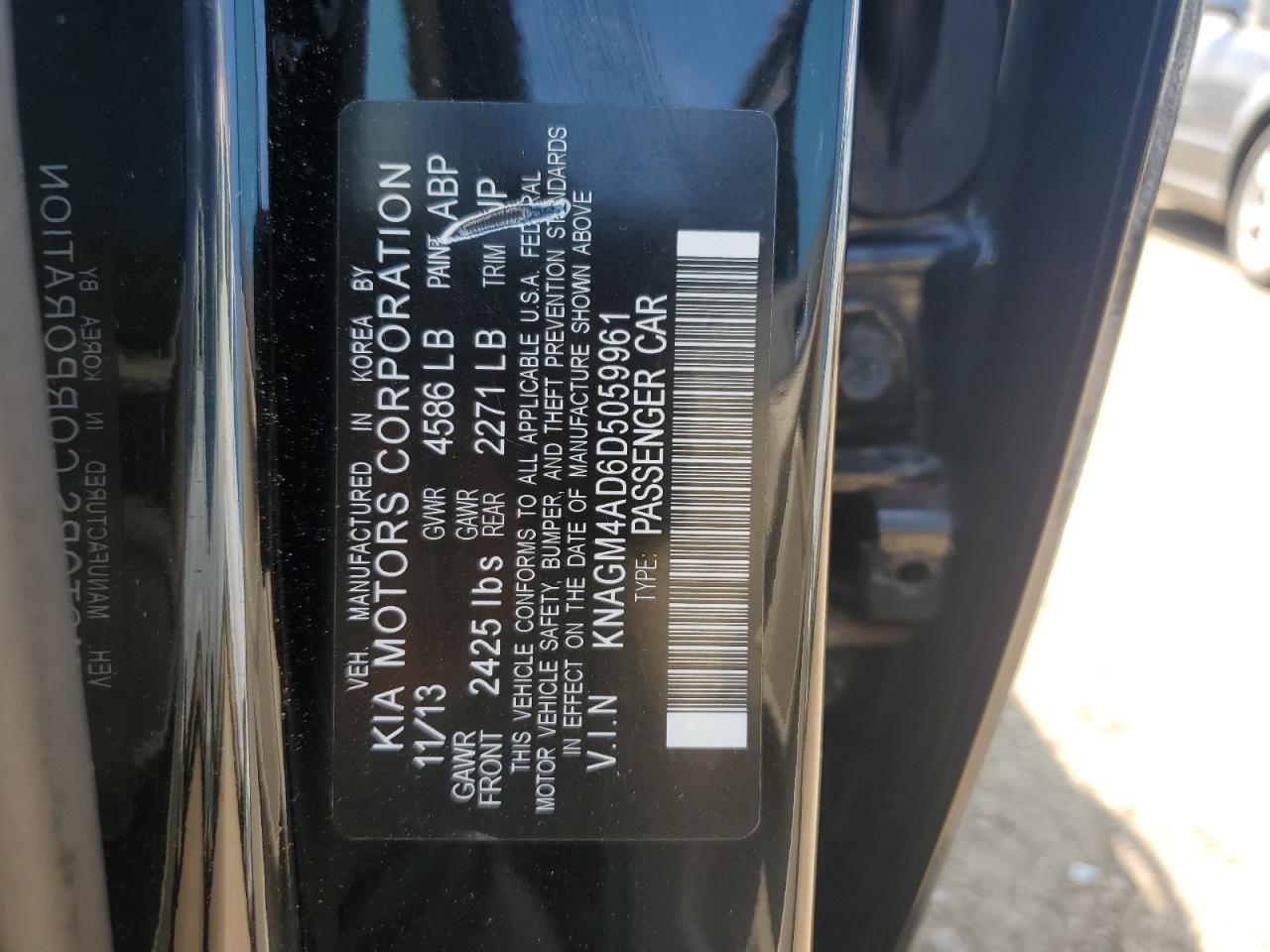 2013 Kia Optima Hybrid VIN: KNAGM4AD6D5059961 Lot: 65608465